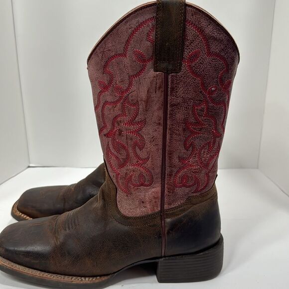 Shyanne Mens Cowboy Boots Brown Leather Red Stitch Square Toe Size 8.5M Rodeo - Picture 11 of 14